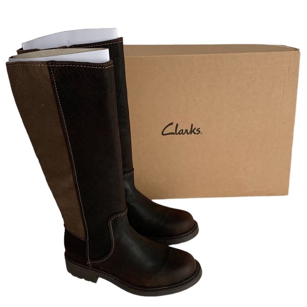 Clarks Opal Glow Knee High Leather Boot Women's Size 6.5 W Brown New With Box